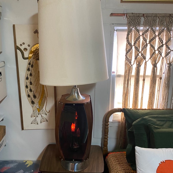 Lawrin Lighting Gorgeous mid century walnut and smoky lucite lamp and table lamp
