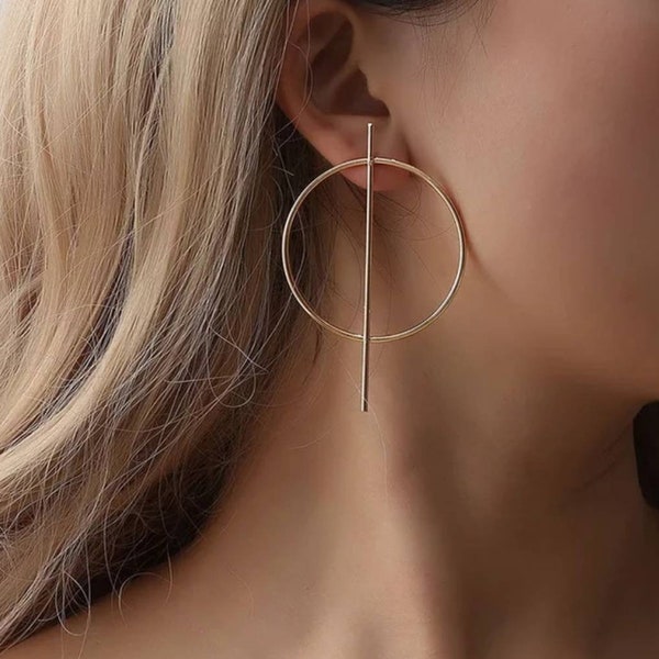 Modern large hoop earrings. Stainless steel minimalist earring •Chic earring • Everyday wear• Unique earring• Date night• Gift for her