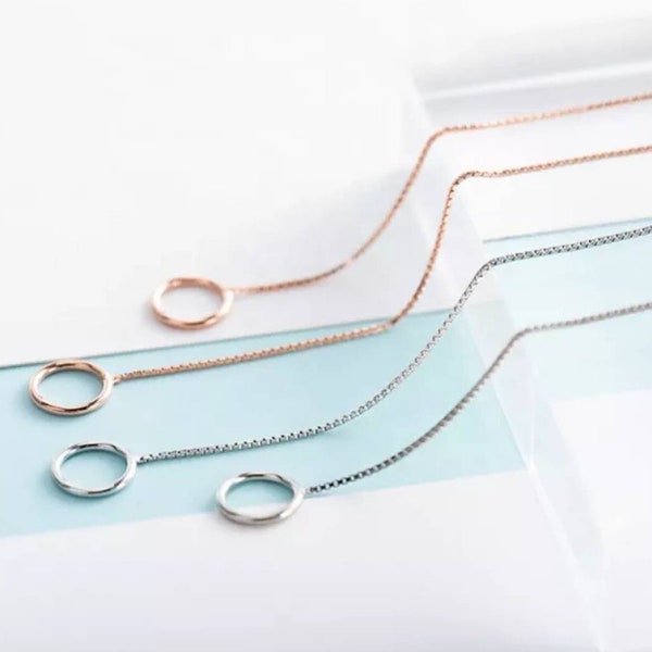 Circle Threader oorbel • Doortrekoorbel • Minimalistisch • Oorbel met lange ketting • Sterling zilver • Rose goud gevuld • cadeau voor haar • Verstelbaar