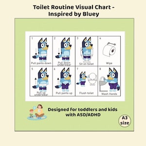 Toilet Routine Visual Chart for Kids | Bluey Style Potty Chart | Printable Bathroom Steps for Toddlers & Autism Support