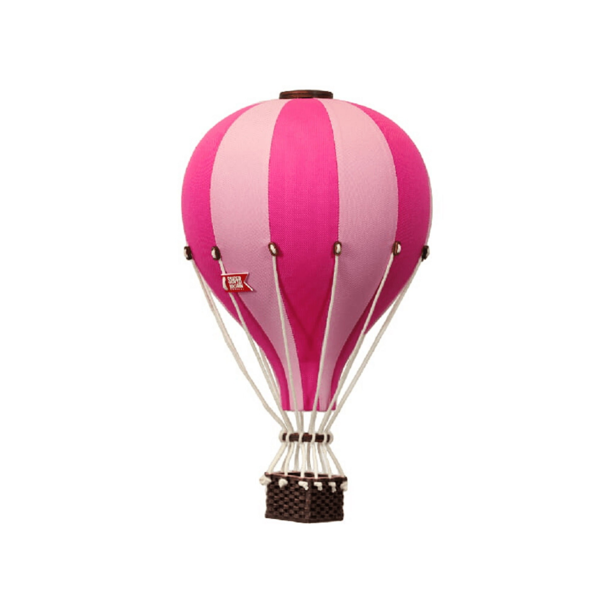 Montgolfière en Toile et Bois de Décoration à Suspendre Rose Rose Vif