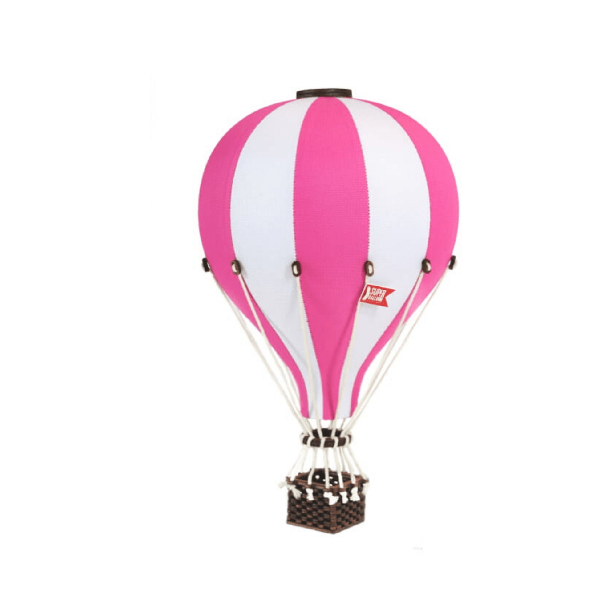 Montgolfière en Toile et Bois de Décoration à Suspendre Rose Vif