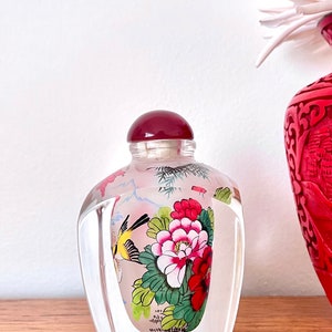 Vintage oriental pintado a mano botella de rapé de vidrio pintado al revés botella de perfume de cristal con tapón de corcho