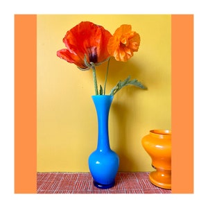 50s/60s Scandinavian style cased Azure blue glass vase, opaline, Italy Empoli__space age, vintage atomic art glass