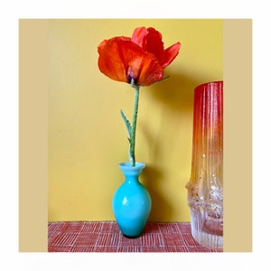 50s/60s Scandinavian style cased Uranium glass bud vase, opaline, Italy Empoli__space age, atomic art glass