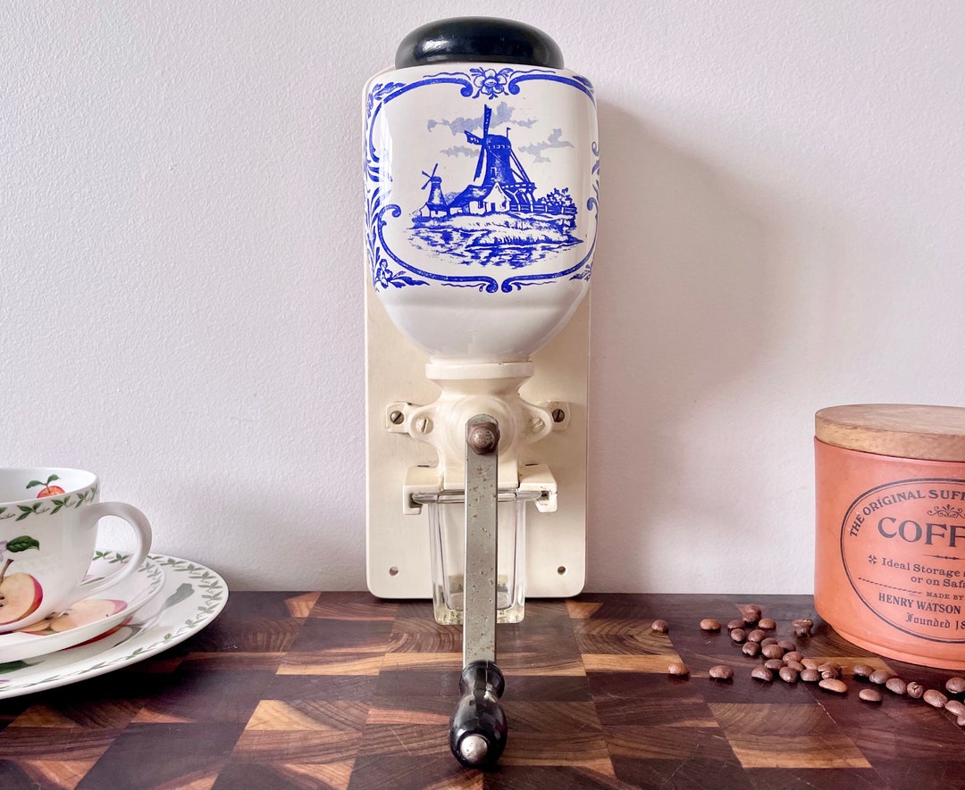 Vintage Coffee Grinder Delft Porcelain Wall Mounted by Zassenhaus