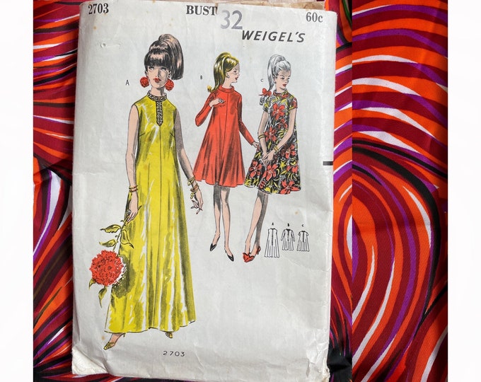 60s Vintage Weigel’s Sewing Pattern 2703 | Bust 32” | Ladies Caftan ...