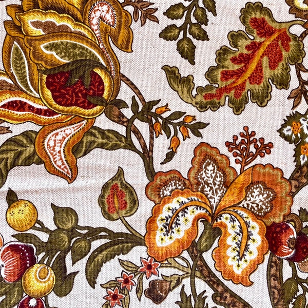 Vintage 5th Avenue Design linen & cotton woven upholstery/home decor fabric | exotic Tudor floral print | 140cm W x 91cm L