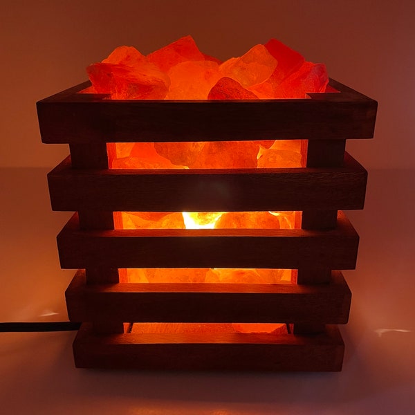 Wooden Lamp with Chunks of Himalayan Salt | Desk/ Table Lamp | Home Decor Aesthetic | Gift Ideas | Relaxing Amber Mood Lighting