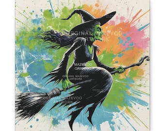 Stampa su tela Wicked Witch of the West - Stampa con design a schizzi vivaci - Decorazione unica del mago di Oz, dipinto per Halloween o opere d'arte per la casa