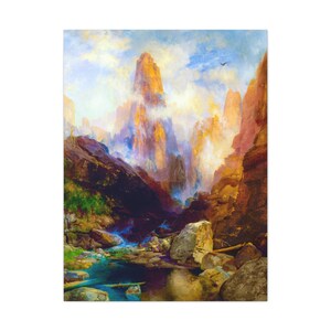 Mist in Kanab canyon Utah by Thomas Moran | Restored famous artwork | Reproduction print scenic mountain Vally | Mountain print canvas art