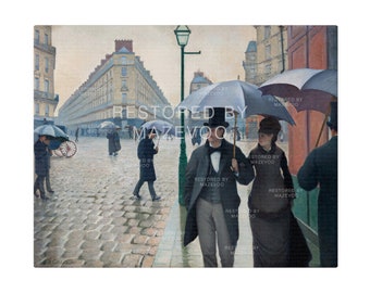 vintageラグ カーペット パリの通り 雨の日 風景 1559 パリの街路; 雨の日 | カイユボット、1877年 | 印象派美術、フランスの