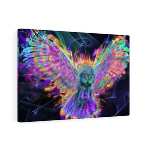 Animal wall art | Nursery canvas print | Fire Owl painting on canvas print | colorful decor for kids room | Birthday present for kids |