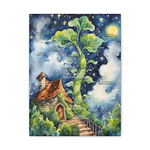 Jack and The Beanstalk Wall Art | Jack and The Beanstalk Decor | Fairy Tale Painting Reproduction Print | Aesthetic Poster Artwork Nursery