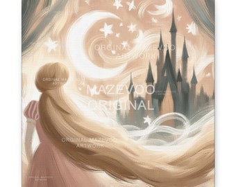 Rapunzel Wall Art Print | Fairy Tale Canvas | Castle Room Decor | Storybook Poster, Magical Bedroom Decor, Princess Picture Painting artwork