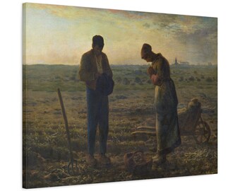 The Angelus Stretched Canvas Wall Art,  Jean-François Millet Print Decor, Angelus Canvas  Reproduction Painting Poster Artwork, Classic Men