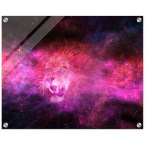 Galaxy Löwe Glas Acryl Wandkunst | Mazevoo Einzigartige Original Tierzeichnung | Zeichnung fein | Perfekt für Wohn-Esszimmer oder jeden Raum in Home
