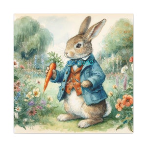 Impresión decorativa de Peter Rabbit / Arte clásico de Beatrix Potter / Lienzo de literatura infantil / Decoración de pared para habitación infantil / Impresión de ilustración vintage