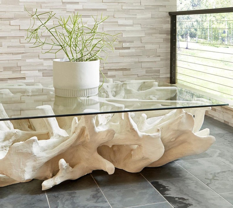 Rectangular White Teak Root Coffee Table Tree Root Side Etsy