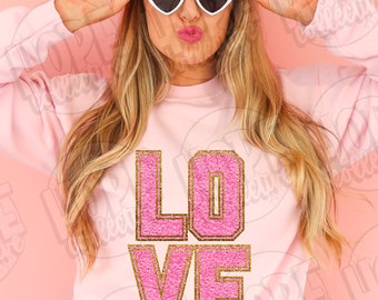 Pink Faux Chenille LOVE Gold Glitter PNG
