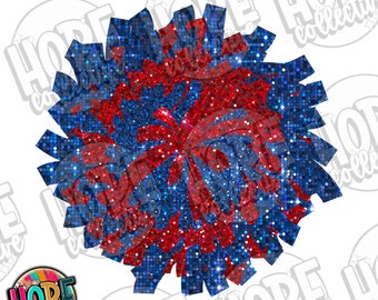 Blue Red Pom Disco Sequin Faux Embroidered School Spirit Design PNG