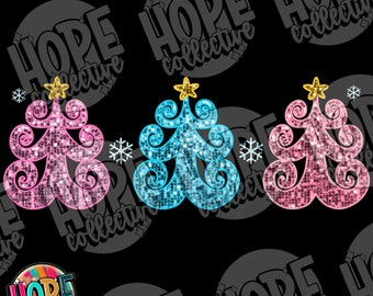 Winter Christmas Trees Snowflake Sequin Christmas PNG Digital Download