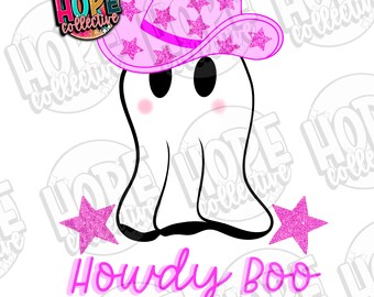Howdy Boo Pink Glitter Sparkle Cowgirl Ghost | PNG Digital Download