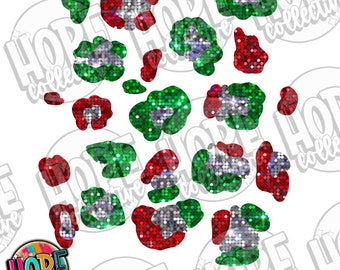 Disco Sequin Christmas Leopard Sleeve Detail PNG Digital Download