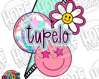 Disco Lightning Tupelo School Spirit Design PNG