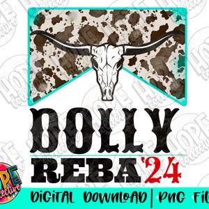 Dolly Reba 24 Campaign Design Cowhide Teal PNG| Campaign Shirt Design | Retro