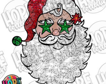 Disco Sequin Santa Star Christmas PNG Digital Download