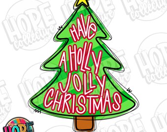 Holly Jolly Christmas Traditional Hand Drawn  PNG Digital Download