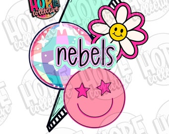 Disco Lightning Rebels School Spirit Design PNG