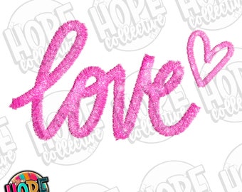 Digital Sparkle Glitter TINSEL LOVE With Heart PNG | Valentines Day Design