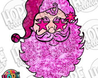 Pink Disco Sequin Santa Star Christmas PNG Digital Download