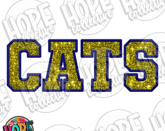 CATS Disco Sequin Faux Embroidered School Spirit Design PNG