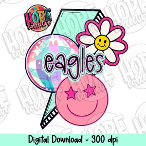 Disco Lightning Eagles School Spirit Design PNG