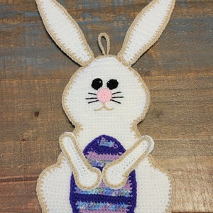 Easter Bunny Hot Mat, Easter Wall Decor, Door Hanging, Easter for Kids, Trivet, Handmade Crochet