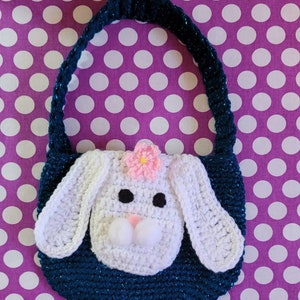 Bolso de conejito de Pascua/Conejito de crochet/Regalo de Pascua para niñas/Bolso de Pascua/Bolso para niñas/Hilo brillante/Tejido a crochet a mano