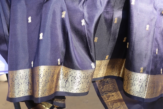 Indigo Black Silk Sari from Kanchipuram - image 1