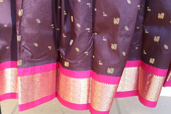 Mahogany & Raspberry Silk Sari from Kanchipuram - image 2