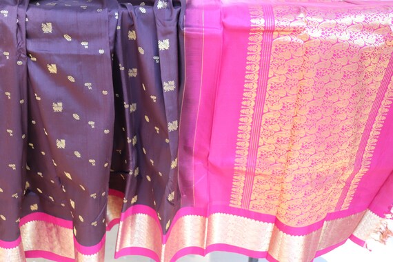 Mahogany & Raspberry Silk Sari from Kanchipuram - image 1