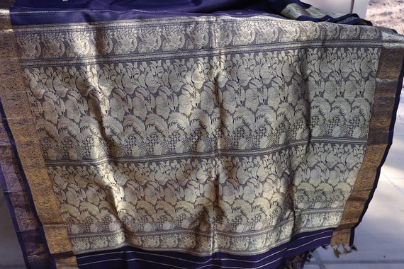 Indigo Black Silk Sari from Kanchipuram - image 3