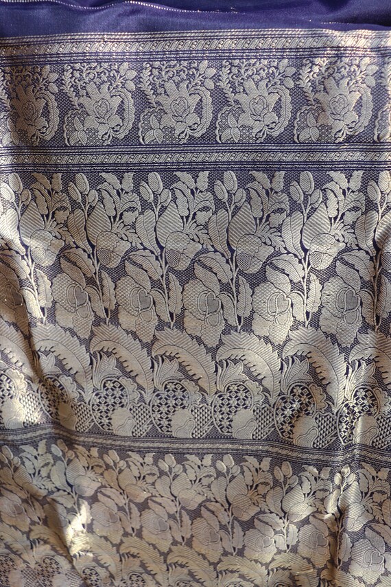Indigo Black Silk Sari from Kanchipuram - image 4