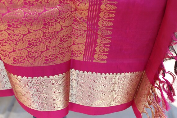 Mahogany & Raspberry Silk Sari from Kanchipuram - image 4