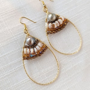 Tahitian pearl tiger puka seashell 18k gold filled tear drop earrings hawaiian