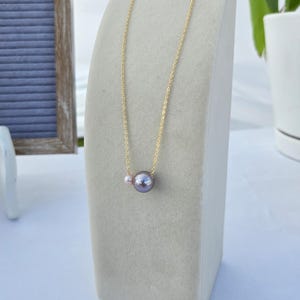 floating pearl necklace for women dainty gold handpicked AAA shell pearl and freshwater pearl purple and pink