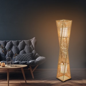 Grey rattan floor sale lamp