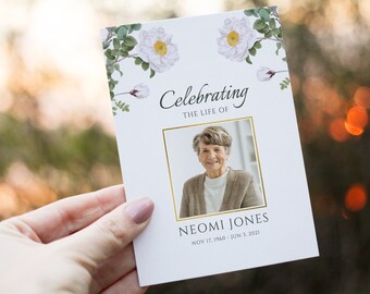 Doodsbrief sjabloon Begrafenisprogramma sjabloon Herdenkingsdienst sjabloon Doodsbrief kaart Bewerkbare viering van het leven uitnodigingskaartsjabloon