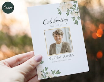 Puede incluir: Folleto conmemorativo floral blanco con una foto de una mujer y el texto "Celebrating the life of Neomi Jones Nov 17, 1960 - Jun 3, 2021"